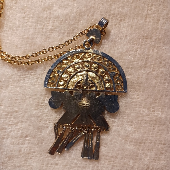 Pre-Columbian replica gold and turquoise necklace - Picture 2 of 4